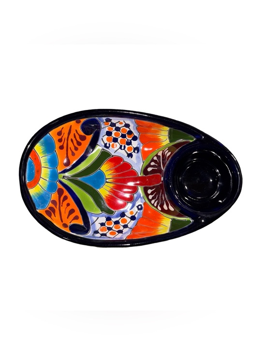 Talavera Other - Mexican Talavera Pottery Chip and Dip Server Hand Painted Floral Ceramic Tray